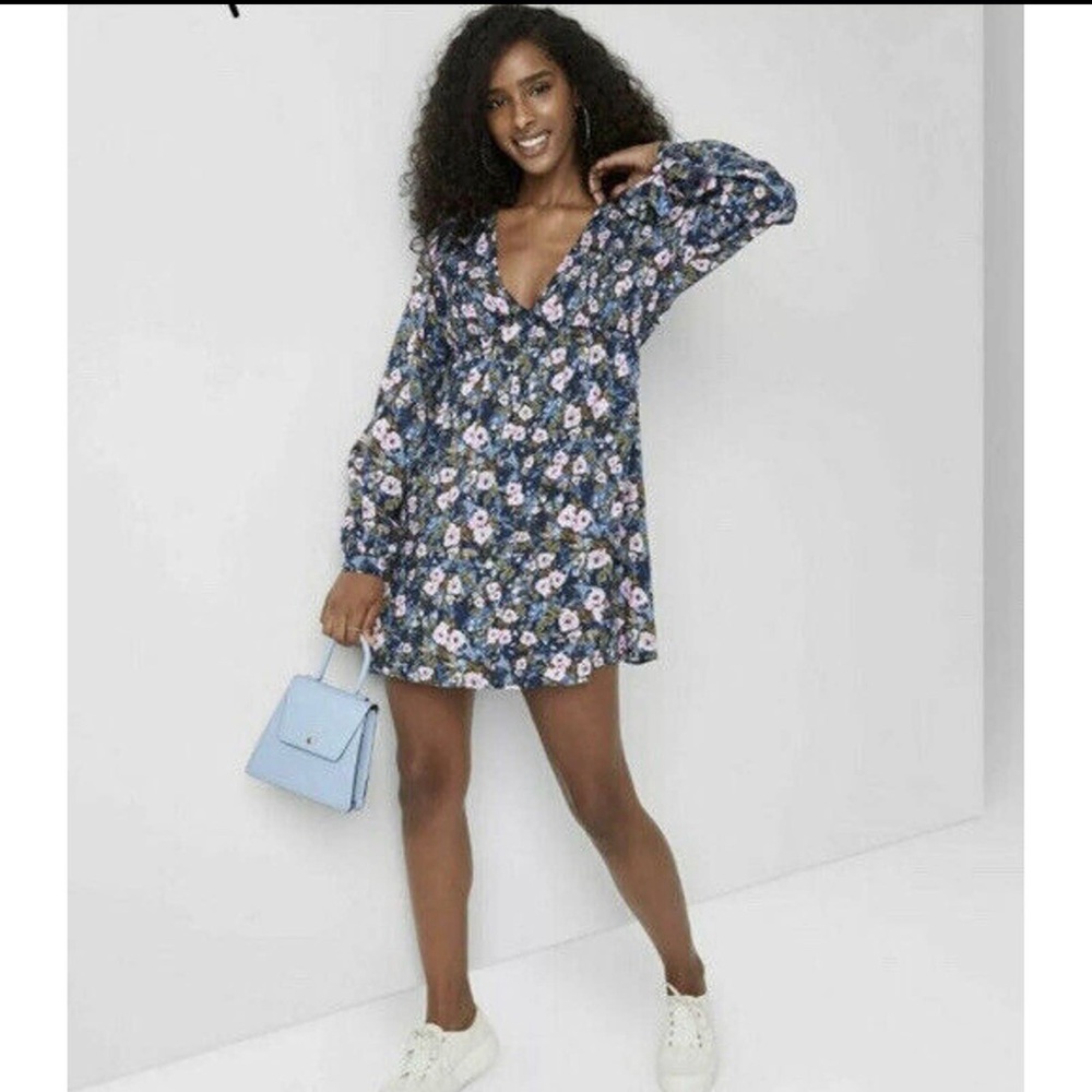 Womens Long Sleeve Dress Wild Fable Navy Floral Size Medium NWT